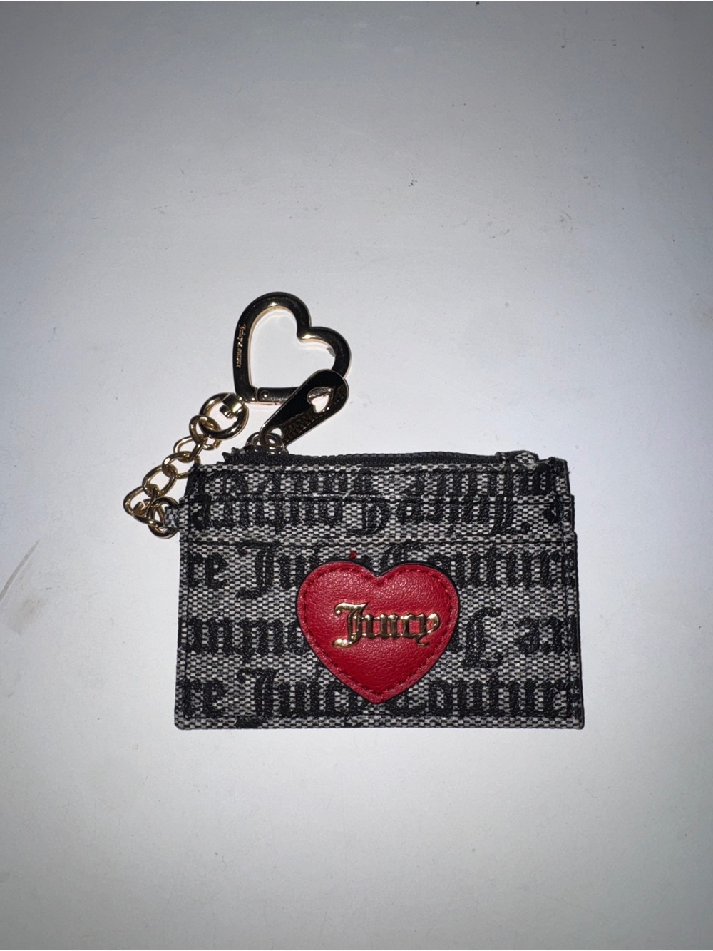 Juicy Couture Black Logo Card Holder with Red Heart and Gold Keychain